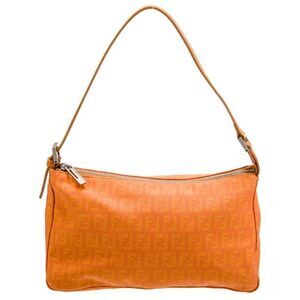 Vintage FENDI Orange Monogram FF Zucca Logo Canvas Pochette Shoulder Bag…